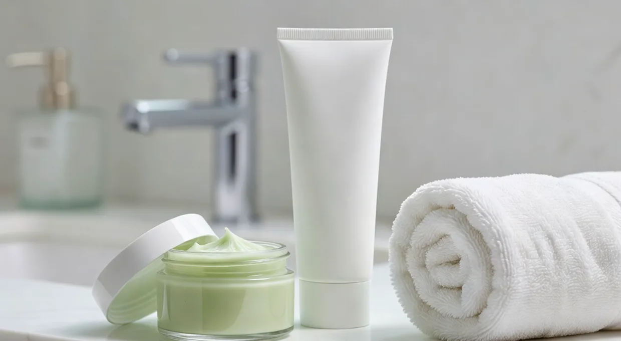 Jar of cannabis topical balm and lotion on a clean bright shelf for sore muscle relief