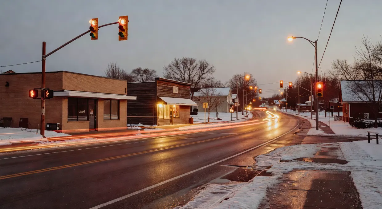 Transit Road commercial strip at dusk near the Dream Daze dispensary in Depew NY