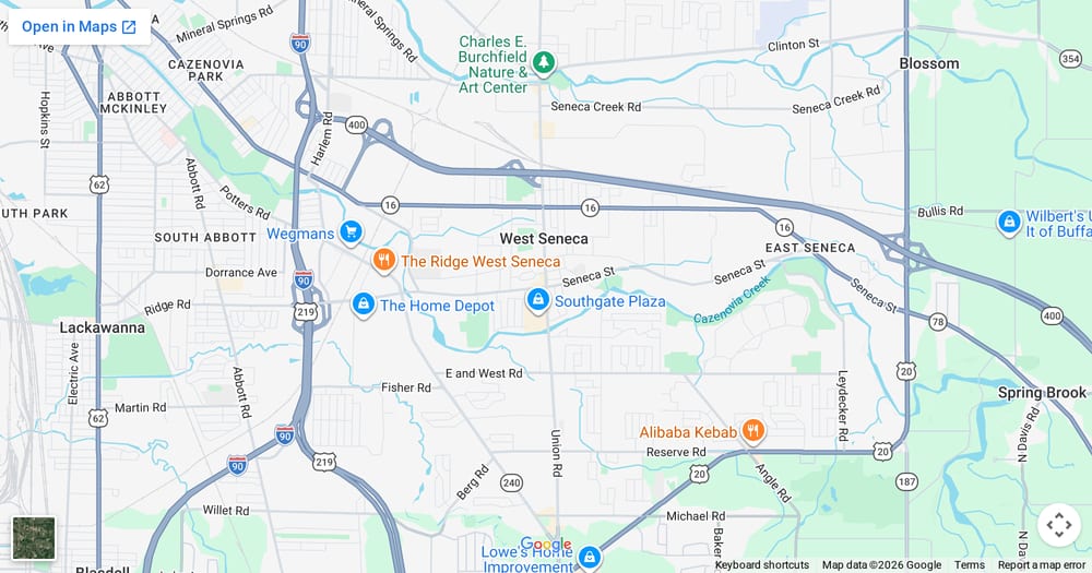 Google map of weed delivery to Ebenezer, NY. Dream Daze dispensary near Ebenezer, delivering from Depew.