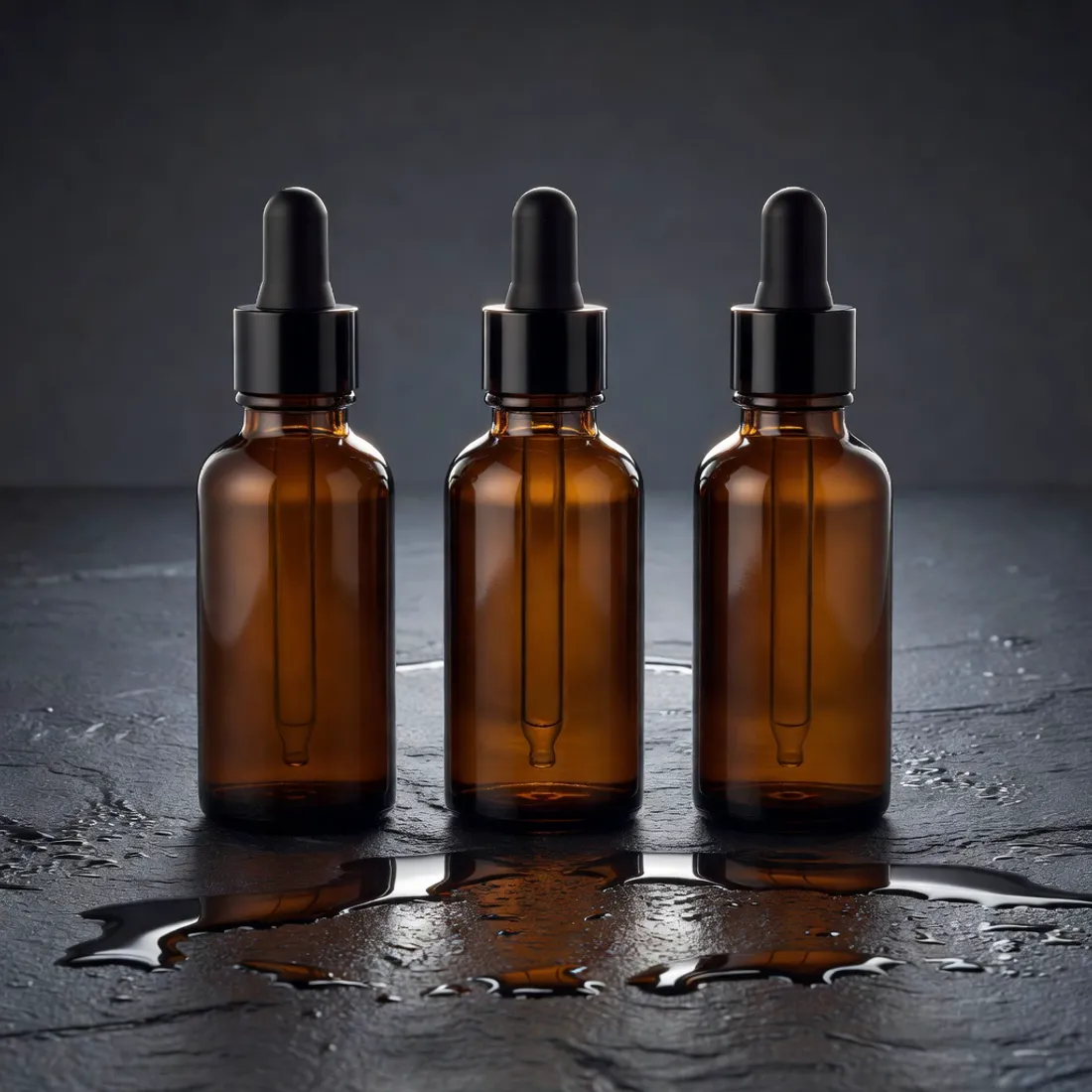 Three amber tincture bottles representing CBD, CBN, and CBG minor cannabinoids at a Depew, NY dispensary.
